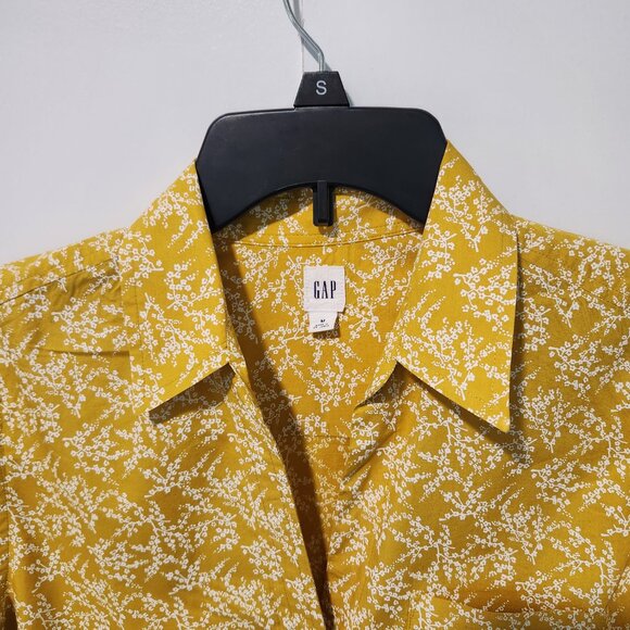 GAP Women's Yellow/White design Long Sleeve Button Down Blouse Top Shirt-Medium - Picture 3 of 7